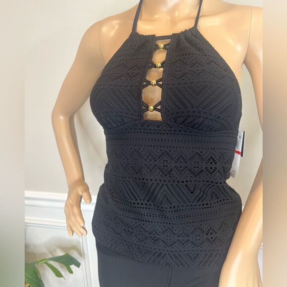 NWT Salt + Cove black cutout Crochet High-Neck Tankini Top, Created for Macy's - Picture 4 of 5